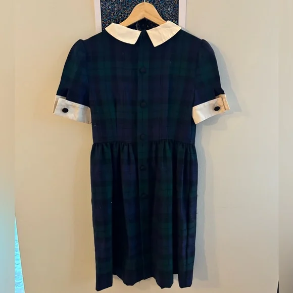 green plaid dress with white collar Green Plaid Square Neck Midi Dress – Modern Millie main image 1